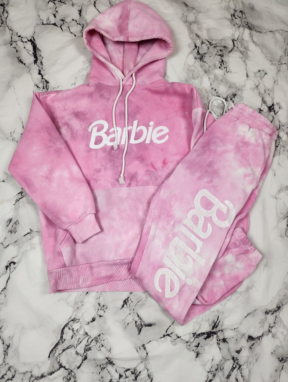 Barbie Pink and White Tie-Dye Hoodie & Jogger Set Sz Small Xsmall F21